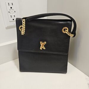 Paloma Picasso Black Shoulder Bag with Gold Chain